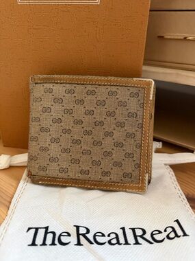 Vintage Gucci Beige GG Supreme Canvas Card Holder w/ Tan Leather Trim (PROJECT)